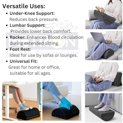 Metron Dual-Height Under-Desk Foot Rest 2 Height Settings (5" And 7") For Added Elevation | Ergonomic For Office Chairs | Leg Cushion For Under-Table Support | Washable Cover | Pack Of 1