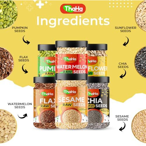 Thaha Super Seeds Combo Pack Of Pumpkin, Sun Flower, Watermelon, Sesame, Chia, Flax | 900 Grams (150 Grams X 6) | Mix Seeds For Eating