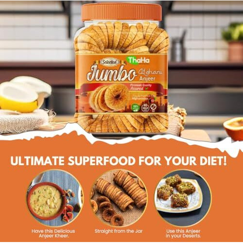 Thaha Pure Jumbo Afghani Anjeer 200 Gram | Selected Jumbo Figs | Figs Dry Fruits | Rich In Calcium & Fibre, Source Of Iron, Naturally Low-Fat Food | 200 Grams