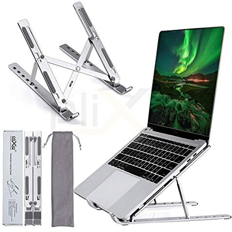 Plixio Aluminum Tabletop Laptop Stand Ergonomic Foldable Portable Laptop Stand Holder Compatible For Macbook, Hp, Dell, Lenovo & All Other Notebook (Sliver)