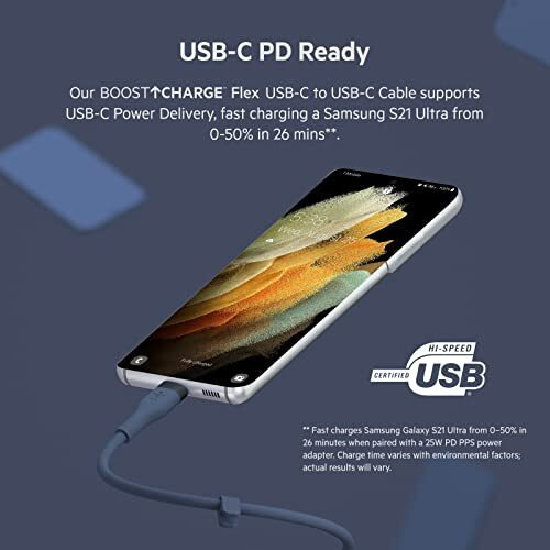 Belkin Boostcharge Flex Silicone Usb-C To Usb-C Cable (1M/3.3Ft), Mfi-Certified Charging Usb Cable For Iphone 16 Series, Samsung Galaxy Series, Google Pixel, & More With Cable Clip - Blue