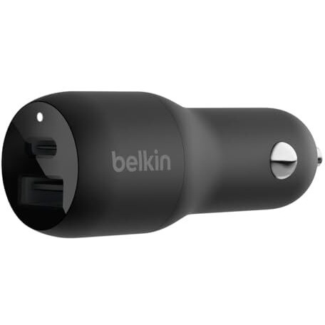 Belkin Dual Usb-C Car Charger, 42W (12W+30W) Pd, Black