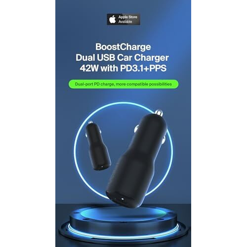 Belkin Dual Usb-C Car Charger, 42W (12W+30W) Pd, Black