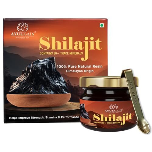 Ayuugain Shilajit Resin Original | 100% Pure Himalayan Shilajit For Men And Women | For Strength, Performance, Energy, Stamina, Endurance, Gym & Muscle Growth | Lab Tested | 120 Servings - 30G