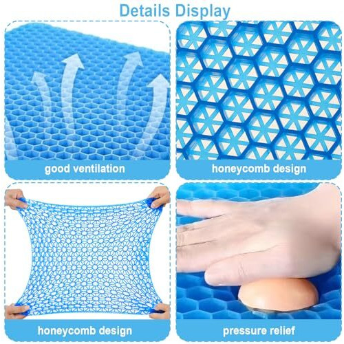 Crroel Gel Seat Cushion, Double Thick Breathable Cushion Cool Honeycomb Gel Cushion For Relax Back & Sciatica Home Office Chair Car Wheelchair Sitting Seat Cushion