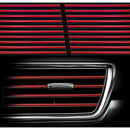 Hadwoer 20Pcs Car Auto Air Conditioner Vent Outlet Trim Strip, Diy Decoration Chrome Pvc Car Interior Moulding Trim Strip Line For All Straight Air Vent Outlet (Red)