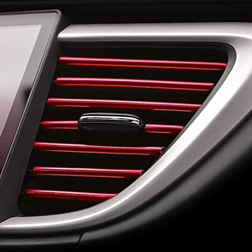 Hadwoer 20Pcs Car Auto Air Conditioner Vent Outlet Trim Strip, Diy Decoration Chrome Pvc Car Interior Moulding Trim Strip Line For All Straight Air Vent Outlet (Red)
