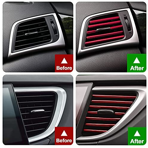Hadwoer 20Pcs Car Auto Air Conditioner Vent Outlet Trim Strip, Diy Decoration Chrome Pvc Car Interior Moulding Trim Strip Line For All Straight Air Vent Outlet (Red)