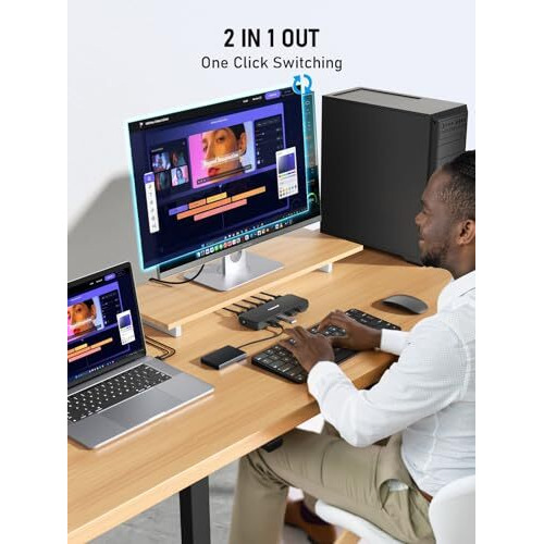 Lemorele Hdmi Kvm 4 Way Switch, 4K@30Hz Hdmi Usb Switch For 1 Monitor 2 Computers, Usb 3.0 Kvm Switches Sharing Keyboard, Video And Mouse