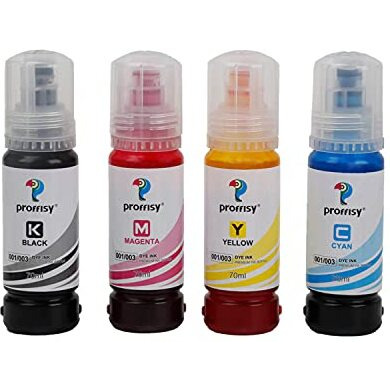Proffisy 001 003 Ink Refill Dye Ink Bottle Compatible With Epson L3110, L3150, L4260, L4160, L3152, L3115, L3100, L3101, L3116, L3151, L3156, L1110, L5190, L4150, L14150, L6170, L6160 (4 Colors)