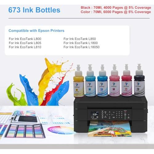Proffisyt673 / 673 Ink Refill Dye Ink Compatible With Epson L805, L800, L1800, L850, L810, L18050(6 Colors)