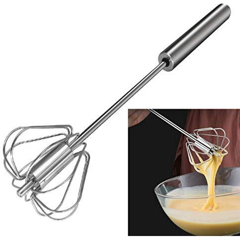 Feezi Egg Whisk, Hand Push Whisk Blender, Stainless Steel Egg Beater, Milk Frother, Rotating Push Mixer Stirrer For Whisking, Beating, Stirring