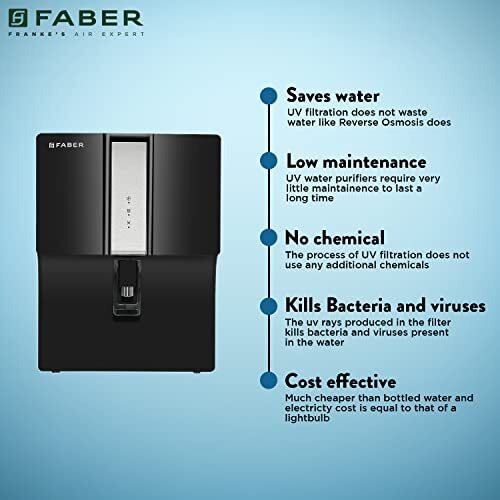 Faber Xuv 8000 (Uv + Uf + Alkaline)| 7L Storage|7 Stage Filtration Pre & Post Carbon|Upto 500 Ppm Tds|Tank Full, Power, Purification Indicator|Suitable For Municipal Water
