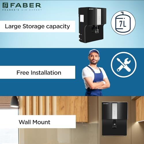 Faber Xuv 8000 (Uv + Uf + Alkaline)| 7L Storage|7 Stage Filtration Pre & Post Carbon|Upto 500 Ppm Tds|Tank Full, Power, Purification Indicator|Suitable For Municipal Water