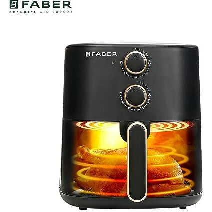 Faber 6 Liter 1500W Air Fryer|Fry, Bake, Roast, Toast, Defrost, Grill & Reheat|360 Rapid Air Cooking, 85% Less Oil|Temperature & Time Control, Non-Stick Fryer Pan, Auto-Off | Sleek Design | (Black)