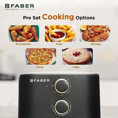 Faber 6 Liter 1500W Air Fryer|Fry, Bake, Roast, Toast, Defrost, Grill & Reheat|360 Rapid Air Cooking, 85% Less Oil|Temperature & Time Control, Non-Stick Fryer Pan, Auto-Off | Sleek Design | (Black)