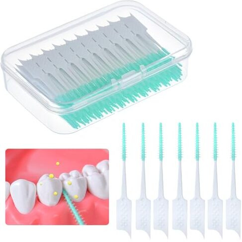 Coolshef 250 Pcs Interdental Brushes, Silicone Head Plaque Removal Tool For Teeth, Portable Oral Care Cleaning Sticks With Tooth Floss (Light Green)