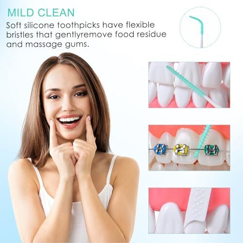 Coolshef 250 Pcs Interdental Brushes, Silicone Head Plaque Removal Tool For Teeth, Portable Oral Care Cleaning Sticks With Tooth Floss (Light Green)
