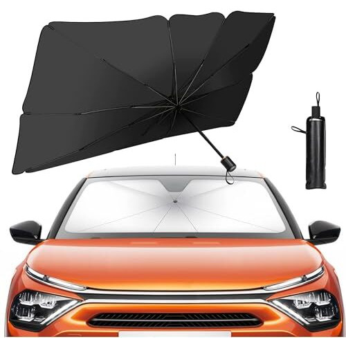 Xabrco Car Sun Shade Windshield Cover - Umbrella Sun Shade For Cars Front Window || Foldable Sunshade|| Protect Car From Sun Rays & Heat Damage Keep Cool- Black Color (Standard)