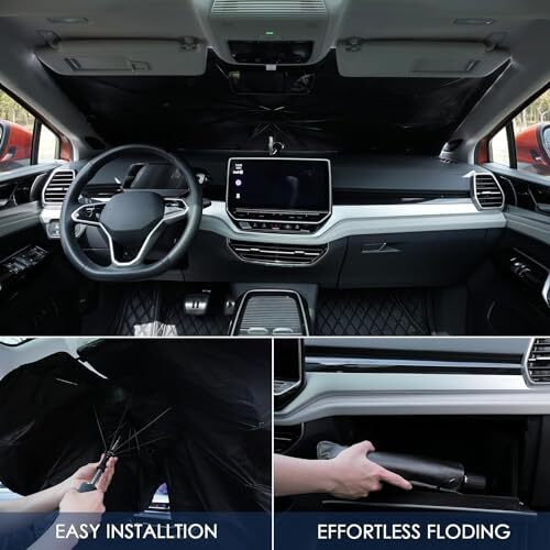Xabrco Car Sun Shade Windshield Cover - Umbrella Sun Shade For Cars Front Window || Foldable Sunshade|| Protect Car From Sun Rays & Heat Damage Keep Cool- Black Color (Standard)