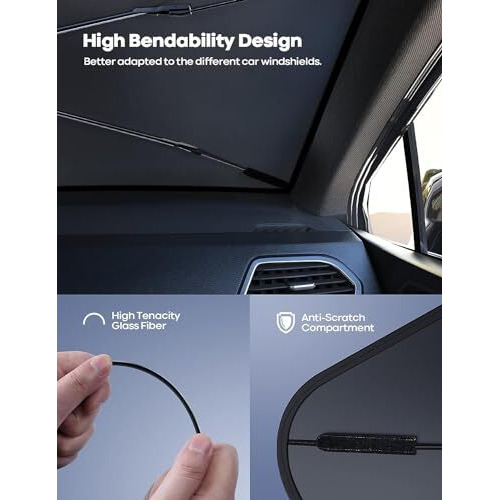 Xabrco Car Sun Shade Windshield Cover - Umbrella Sun Shade For Cars Front Window || Foldable Sunshade|| Protect Car From Sun Rays & Heat Damage Keep Cool- Black Color (Standard)