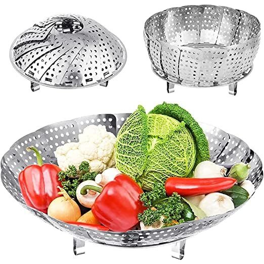 Eopzo Vita Saver Stainless Steel Steamer Basket | Expandable Steamer For Cooking Vegetables, Momos, And More | Fits Various Pot Sizes | Rustproof And Durable | Dishwasher Safe(Silver)