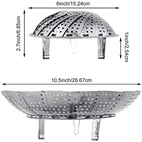 Eopzo Vita Saver Stainless Steel Steamer Basket | Expandable Steamer For Cooking Vegetables, Momos, And More | Fits Various Pot Sizes | Rustproof And Durable | Dishwasher Safe(Silver)