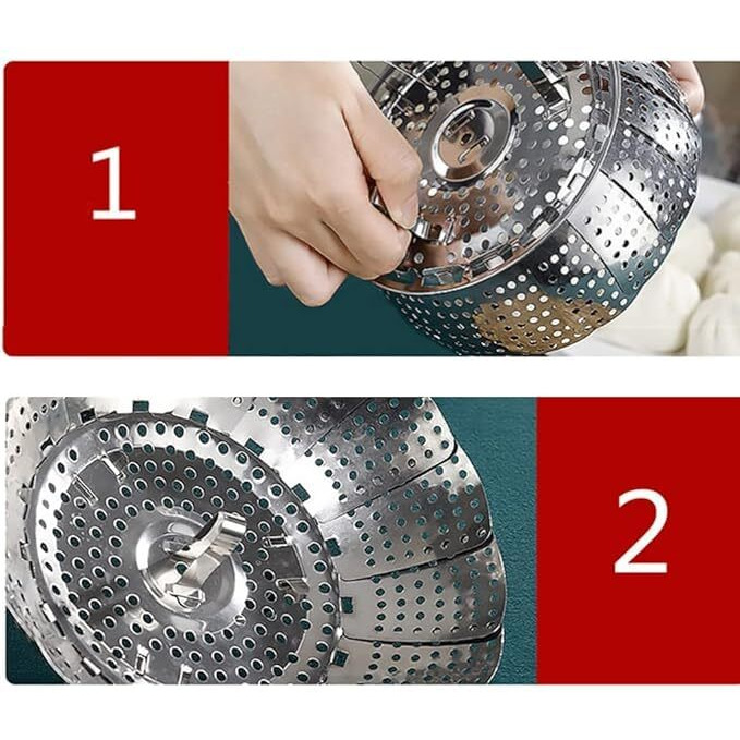 Eopzo Vita Saver Stainless Steel Steamer Basket | Expandable Steamer For Cooking Vegetables, Momos, And More | Fits Various Pot Sizes | Rustproof And Durable | Dishwasher Safe(Silver)