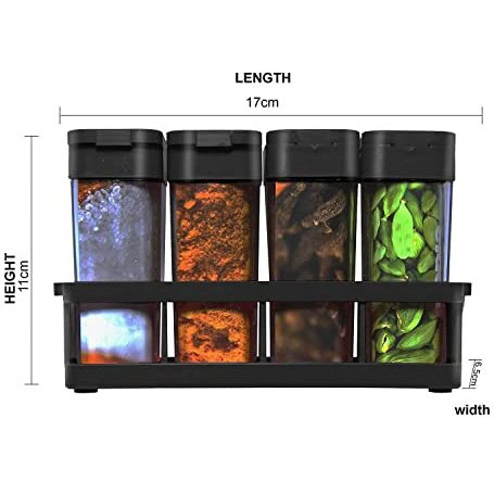 Sekoy Plastic Black Kitchen 8 Pcs Sets Air Tight Rasoi Box Spice Storage Jar Masala Box Spice Container Idle For, Easy Flow Spice Storage Container With Tray