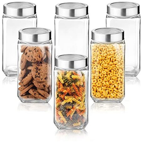 Treo By Milton Cube Storage Glass Jar, 1000 Ml Each, Set Of 6, Transparent| Bpa Free | Storage Jar | Kitchen Organizer | Modular | Multipurpose Jar | Cookies Jar
