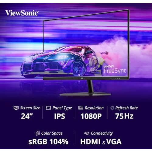 Viewsonic (From Usa) 60.96 Cm (24") Fhd Ips Monitor For Home And Office Use, 100 Hz, 1 Ms Response Time, Amd Free Sync, Dual Speaker, Wall Mount, Bezel Less, Eye-Care, Srgb104%, Hdmi, Va2432-Mh