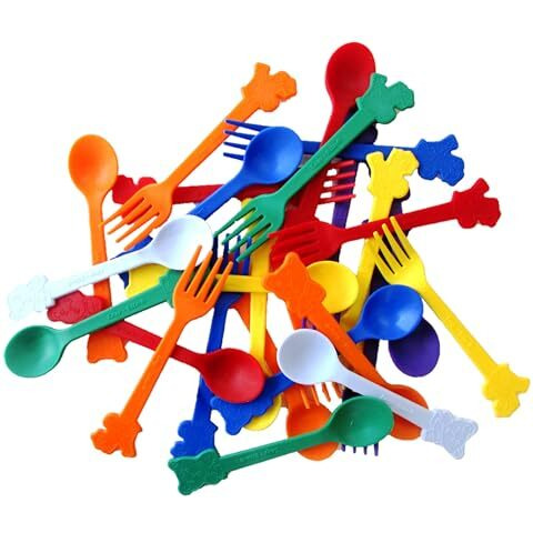 Swish Kitsen Reusable Plastic Spoon And Fork Set. 12 Spoons&12 Forks. Kids Friendly And Ideal For Birthday Parties, Get Together, Picnic, Lunch Box And More.