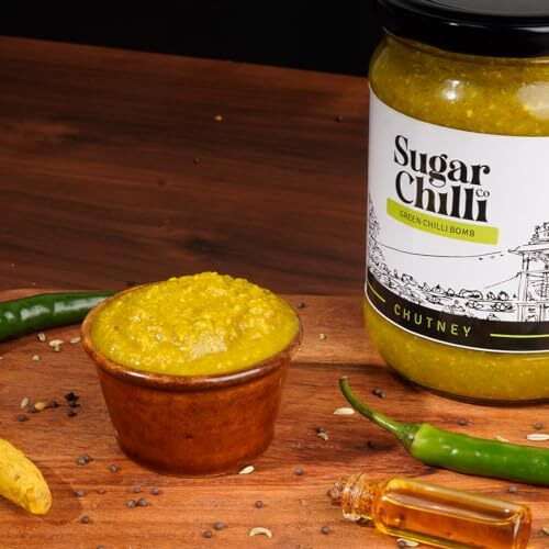 Sugar Chilli Co. Green Chilli Bomb Chutney | 100% Hand-Made With Pure Spices | No Preservatives, No Acidity Regulators, No Color, No Oil | 500G