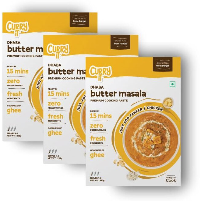 Curryit Dhaba Style Butter Masala Curry Paste Pack Of (3X250G)|| Ready To Cook In 15 Mins | Make Butter Chicken | Shahi Paneer Masala | Tikka Masala Gravy | Serves 6 | Made With Ghee | No Preservatives | 250G