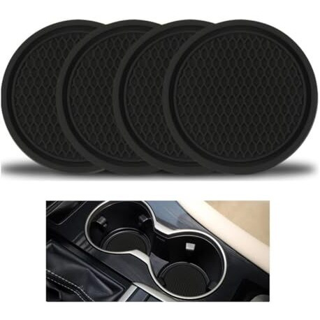 Mtroyaldia Car Cup Coaster, 4 Pieces Universal Non-Slip Cup Holders Embedded In Ornaments Coaster, Car Interior Accessories (Black)