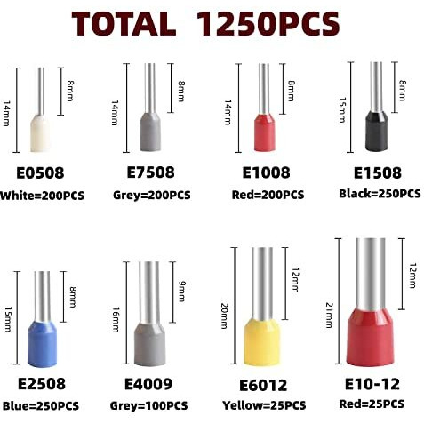 Dianzhu 1250Pieces Wire Ferrules Kit, Wire Terminal Ferrules Crimp Connector, Insulated Cord Pin End Terminal Great Assortment Ferrules Kit With Portable Box