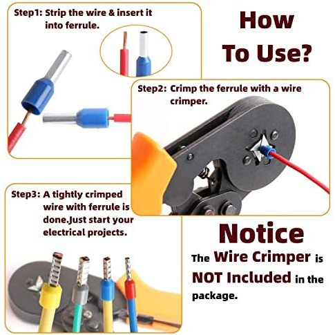 Dianzhu 1250Pieces Wire Ferrules Kit, Wire Terminal Ferrules Crimp Connector, Insulated Cord Pin End Terminal Great Assortment Ferrules Kit With Portable Box