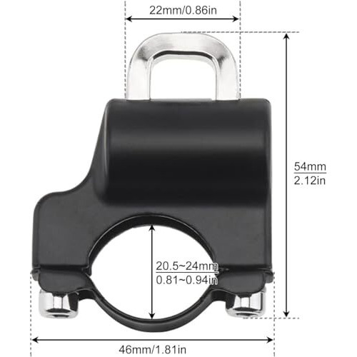 Dianzhu 22Mm 7/8" Motorcycle Helmet Lock Anti-Theft,Security Aluminum Alloy Iron Black Padlock For Bicycle Motorbike Scooters,Handlebar Mount (1 Piece)