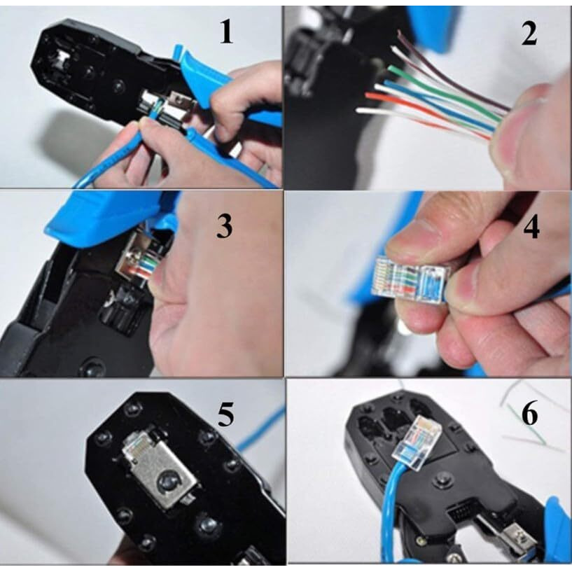Coolcold Crimping Tool Rj45 | Tool Kit | Wire Stripper And Cutter, 3 In 1 Modular Rj11 Utp Cat5E/Cat6 Lan Cutter Rj45 Rj12 4P4C 4P2C, With 5Pcs Rj45 Connectors And 5Pcs Boot Covers (Blue)
