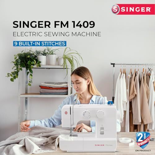 Singer 1409 Electric Sewing Machine -Built-In Stitches 9 And 22 Stitch Functions With 70Wt Powerful Motor & Feed Dog With106 Teeth In 6 Rows (White)  Get Free Online Interactive Master Class