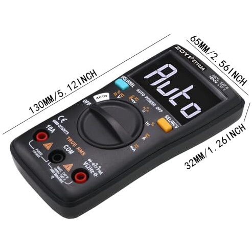 Zoyi Zt-102A Digital Multimeter - True Rms, Auto-Ranging, 6000 Count, Ac/Dc Voltage, Current, Temperature Measurement