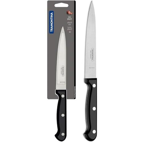 Tramontina Ultracorte Stainless Steel Utility Knife/,15Cm/5.9" | Black | Straight/Plain Edge | Antimicrobial |Polypropylene Handle |Dishwasher Safe | 5 Year Warranty* | Made In Brazil