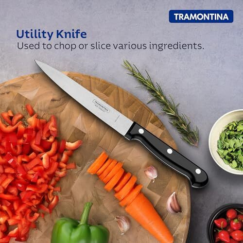 Tramontina Ultracorte Stainless Steel Utility Knife/,15Cm/5.9" | Black | Straight/Plain Edge | Antimicrobial |Polypropylene Handle |Dishwasher Safe | 5 Year Warranty* | Made In Brazil