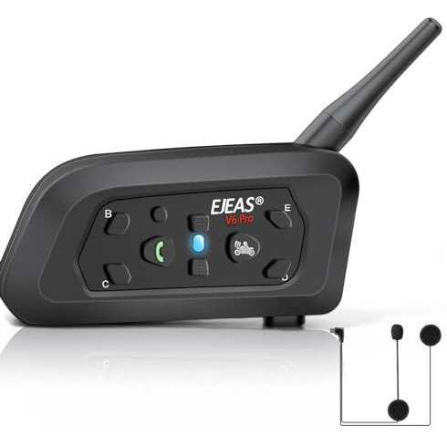 Ejeas V6 Pro Helmet Intercom Communication System V6 Motorcycle Bluetooth On Ear Headphones Connect Up To 6 Riders 1200M V6 Pro(1 Pack)