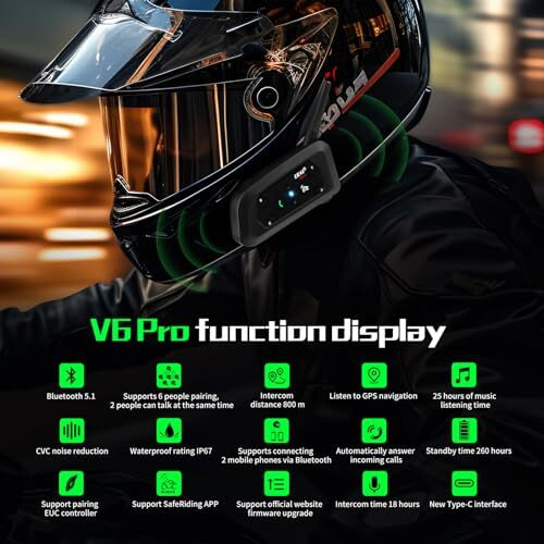 Ejeas V6 Pro Helmet Intercom Communication System V6 Motorcycle Bluetooth On Ear Headphones Connect Up To 6 Riders 1200M V6 Pro(1 Pack)