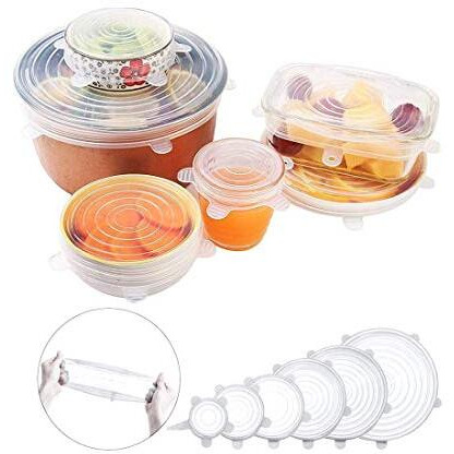 Rabbitstorm Elastic Silicone Lids, Reusable Plastic Wrap, Alternative For Storage Pails And Containers, Set Of 6 Different Sizes, To Keep Food Fresh