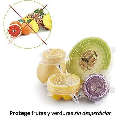 Rabbitstorm Elastic Silicone Lids, Reusable Plastic Wrap, Alternative For Storage Pails And Containers, Set Of 6 Different Sizes, To Keep Food Fresh