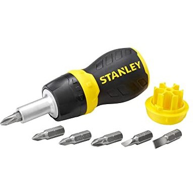 Stanley 0-66-358 Stubby Muti-Bit Ratcheting Screwdriver, 6 Bits, 1 Set,Multicolour