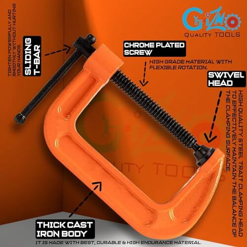 Gizmo C-Clamp, C Clamps Set, Heavy Duty G-Clamp With Chrome Plated Screw Pack Of 2 (6 Inch)