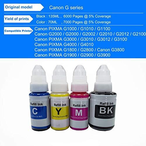 Rc Print Gi 790 Ink Refill For Canon G1000, G1010, G1100, G2000, G2002, G2010, G2012, G2100, G3000, G3010, G3012, G3100, G4000, G4010 (Pack Of 4 Black 135Ml Colour 70Ml)